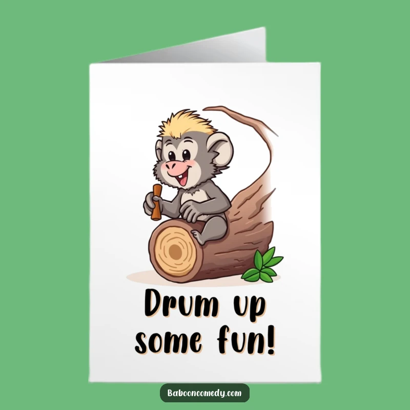 Free Printable Baboon Birthday Card: Funny Drumming, Downloadable Gift