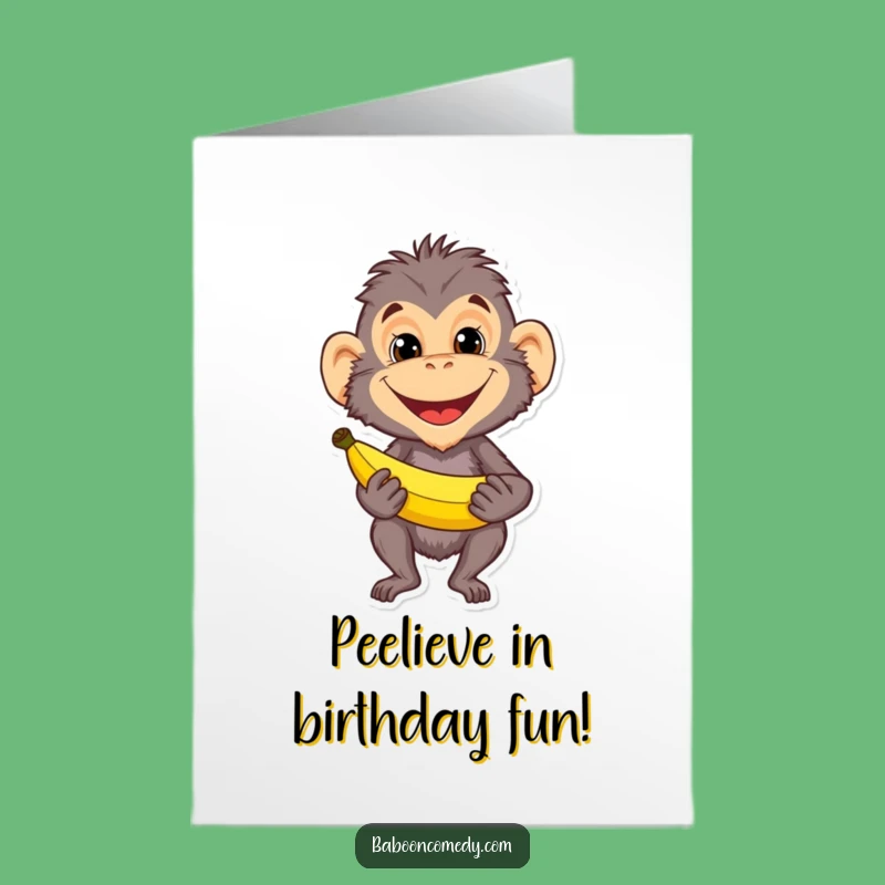 Free Printable Baboon Banana Birthday Card: Cheeky Grin Downloadable Gift for Fun