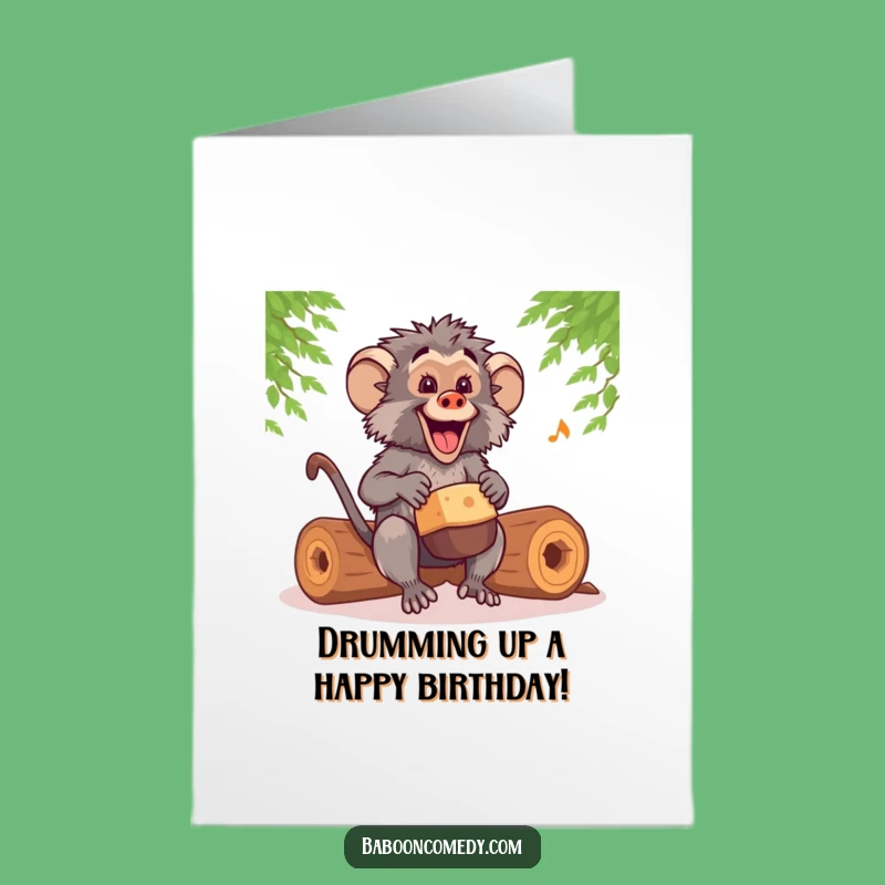 Free Printable Birthday Card: Funny Baboon Drumming for a Wild Celebration!