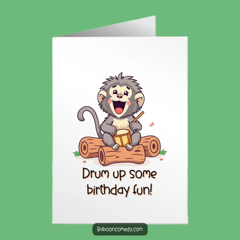 Free Printable Birthday Card: Funny Kawaii Baboon Drumming Beats of Joy - Downloadable!