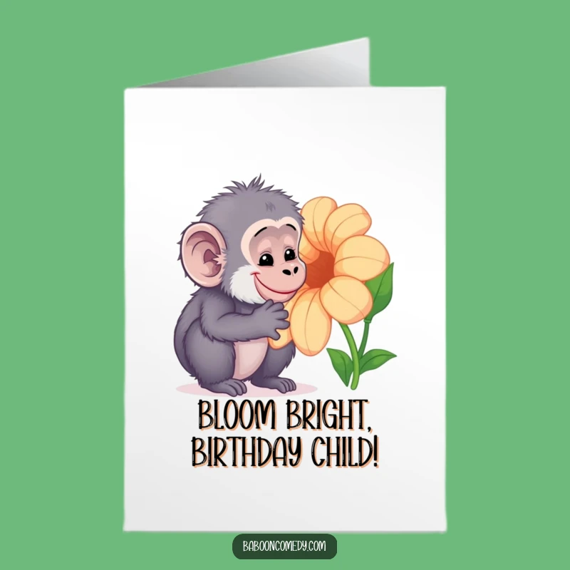Free Printable Birthday Card: Kawaii Baboon Smelling Flower - Gentle Joy Downloadable Gift!