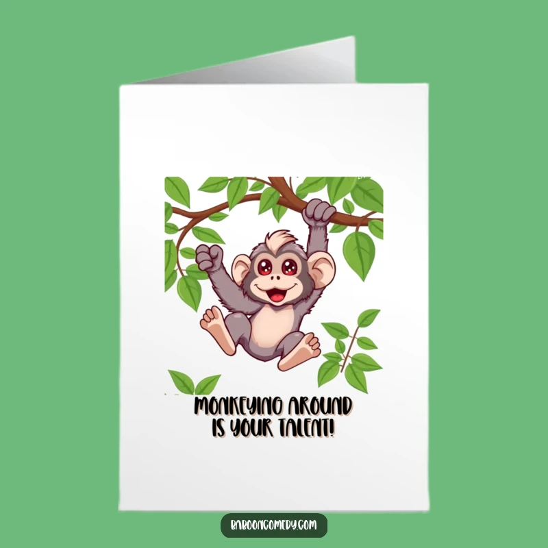 Free Printable Funny Baboon Birthday Card: Swinging Vine Fun - Downloadable Joyful Gift