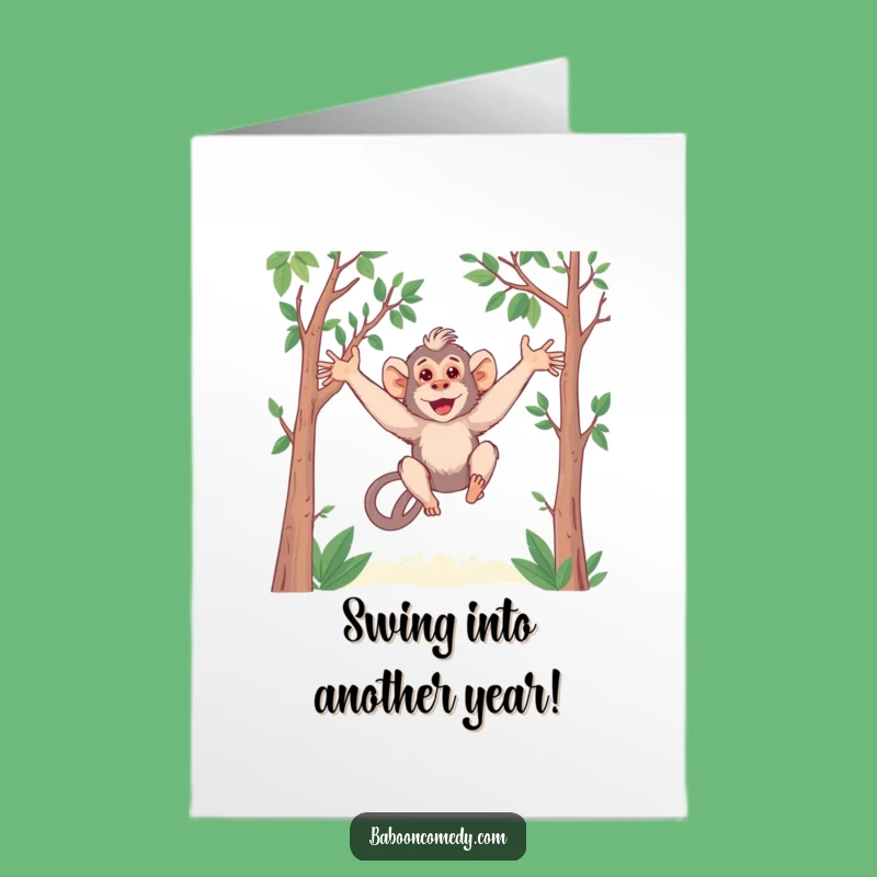 Free Printable Swinging Baboon Birthday Card - Playful Downloadable Gift