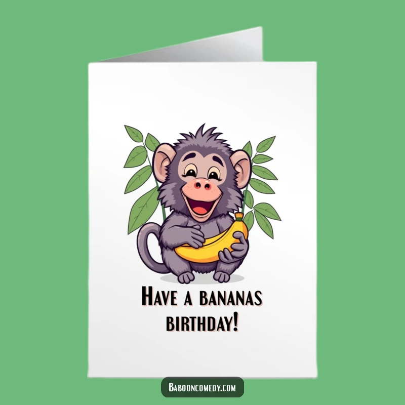 Free Printable Kawaii Baboon Banana Card: Funny Birthday Downloadable Gift for Friends