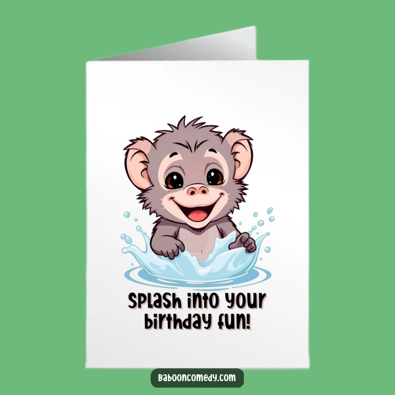 Free Printable Funny Baboon Birthday Card: Splashy Fun Wishes - Downloadable Joyful Gift
