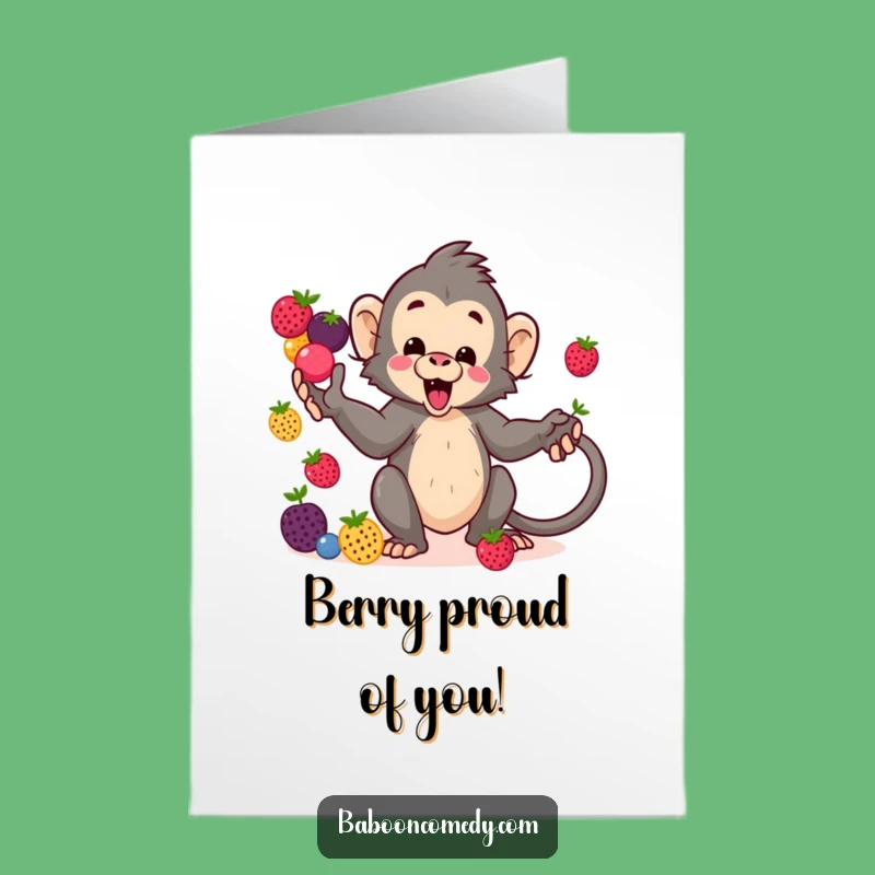 Free Printable Kawaii Baboon Berry Juggling Congrats Card - Hilarious Downloadable Gift