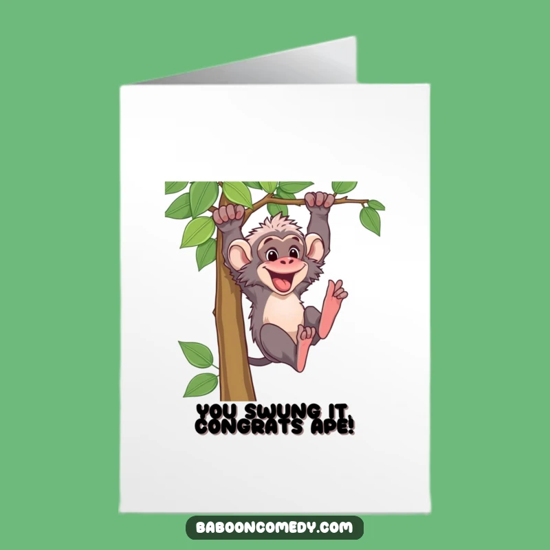 Free Printable Baboon Congrats Card: Victorious Vine Swing Downloadable Gift for Celebrations