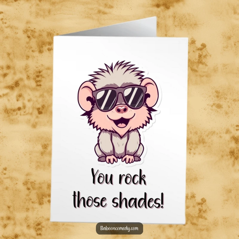 Funny Free Printable Congratulations Card of a cool kawaii baboon rocking sunglasses with a confident, stylish attitude.