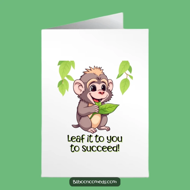 Free Printable Funny Baboon Congrats Card: Leafy Success, Perfect Downloadable Gift