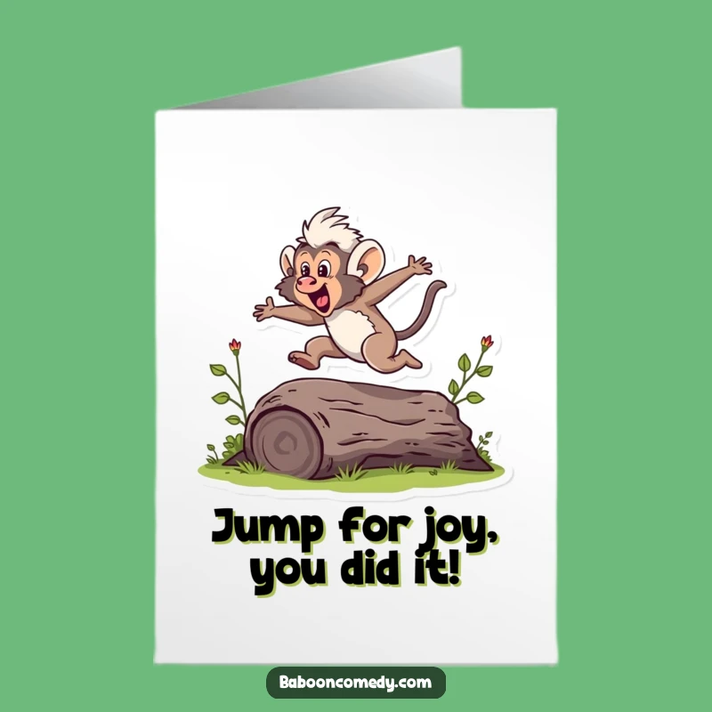 Free Printable Funny Baboon Congrats Card: Leap to Success, Perfect Downloadable Gift