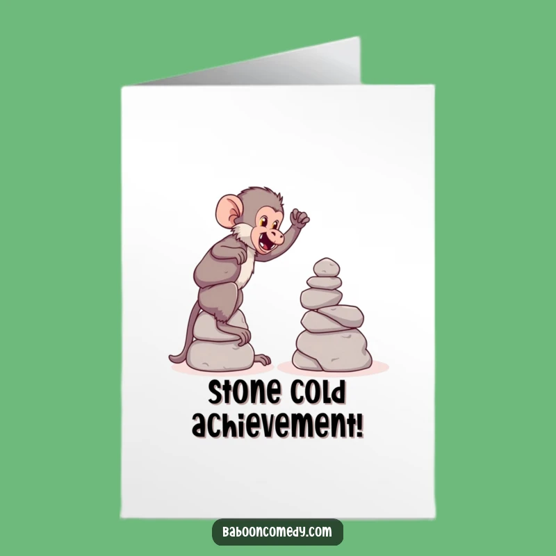 Free Printable Congrats Card: Baboon Stone Tower Achievement Funny Downloadable