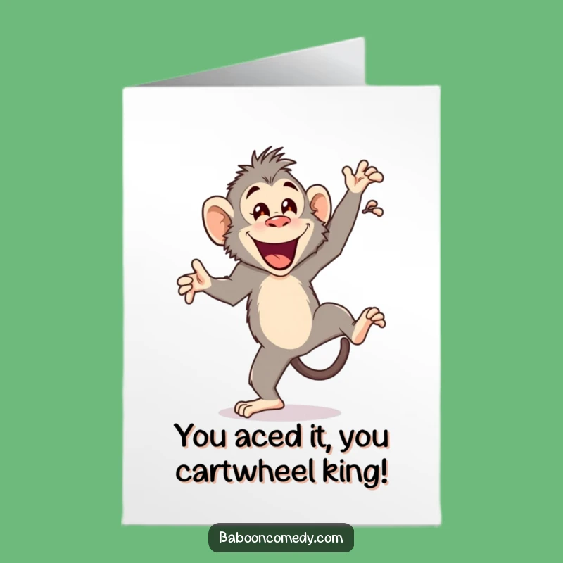 Free Printable Congratulations Card: Cartwheeling Baboon, Fun Downloadable Gift for Any Win