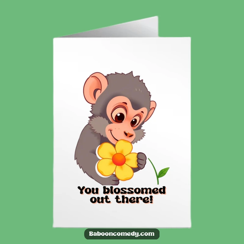Free Printable Baboon Congrats Card: Flower Inspection Downloadable Gift for Success