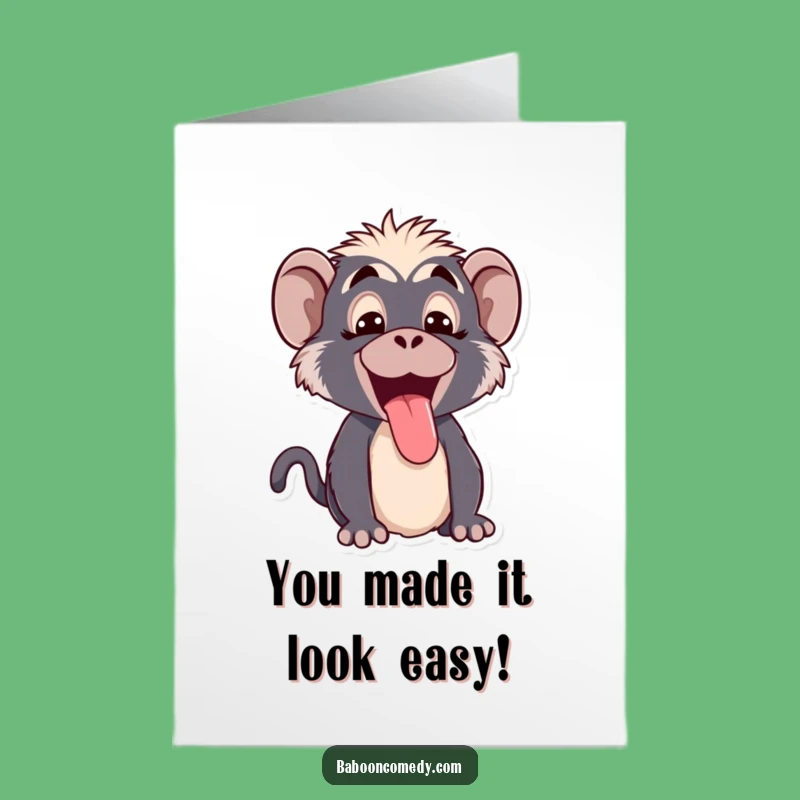 Free Printable Congrats Card: Playful Kawaii Baboon Tongue Out, Funny Downloadable Celebration Gift