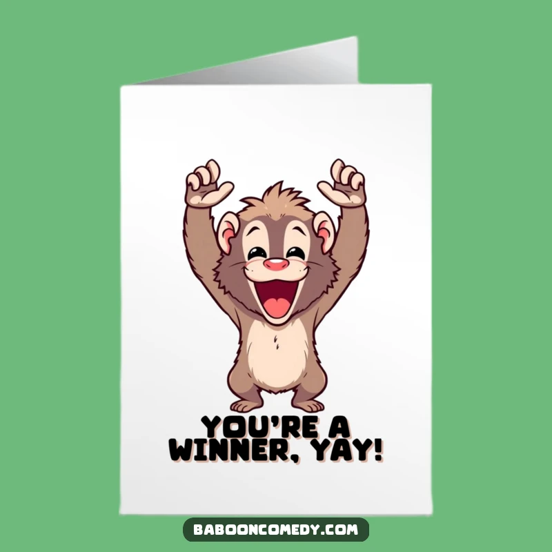Free Printable Congrats Card: Cheering Baboon, Celebrate Victory, Downloadable Gift