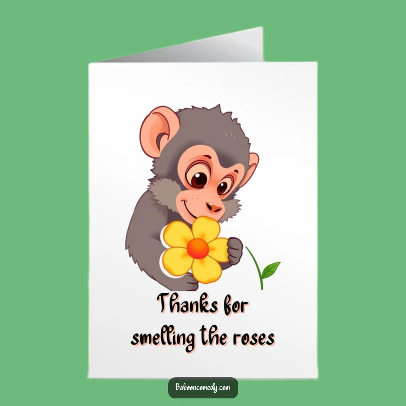 Free Printable Baboon Thank You Card: Flower Study Downloadable Gift for Appreciation