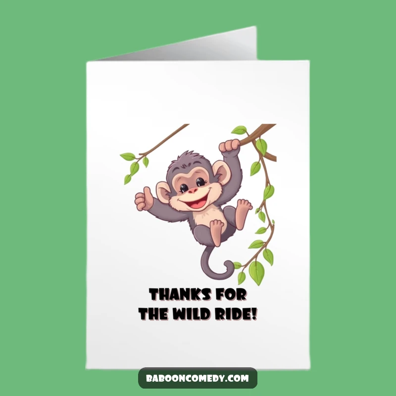 Free Printable Baboon Thank You Card: Funny Grinning Monkey Downloadable Gift