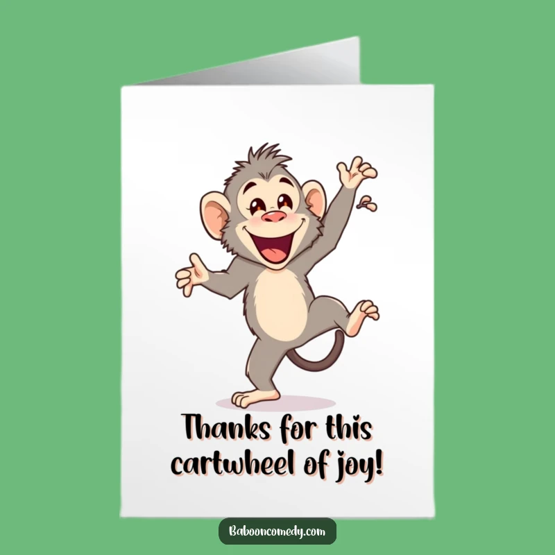 Free Printable Thank You Card: Cartwheeling Baboon, Express Gratitude with Humor