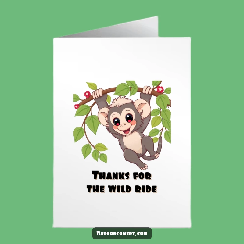 Free Printable Thank You Card: Fun Kawaii Baboon Vine Swing, Downloadable Gift
