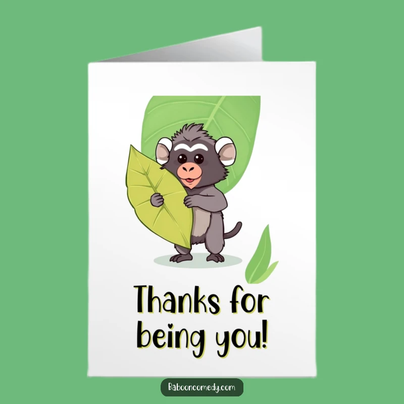 Free Printable Thank You Card: Kawaii Baboon Leaf Pose - Funny Downloadable!