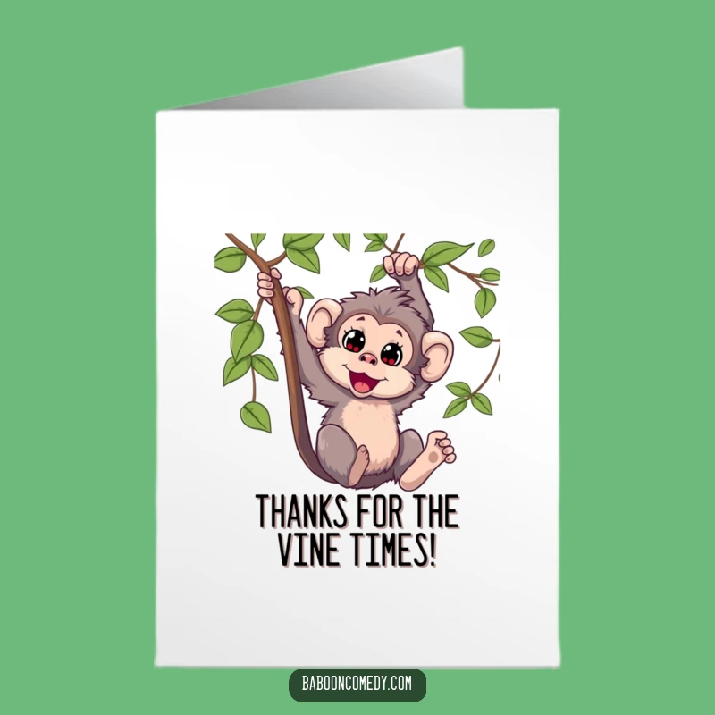 Free Printable Thank You Card: Kawaii Baboon Swinging Gratitude - Downloadable & Funny!