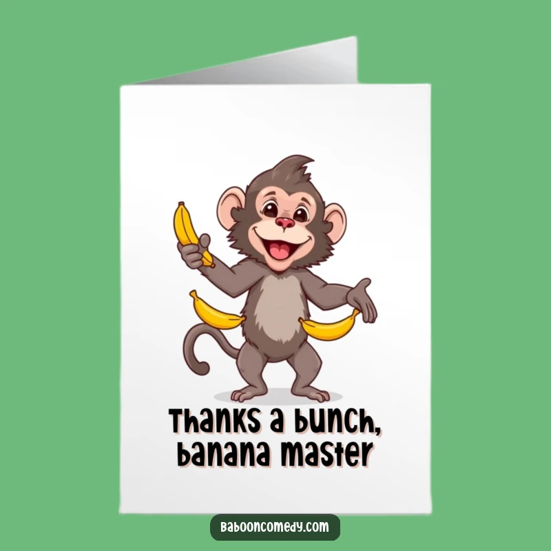 Free Printable Thank You Card: Baboon Banana Love! Grateful Downloadable Gift.
