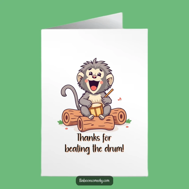 Free Printable Thank You Card: Kawaii Baboon Drumming Thanks - Downloadable & Humorous!
