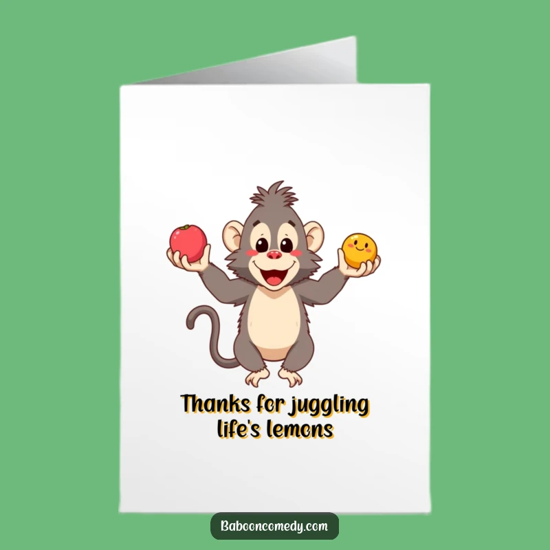 Free Printable Thank You Card: Juggling Baboon, Express Gratitude, Downloadable Gift