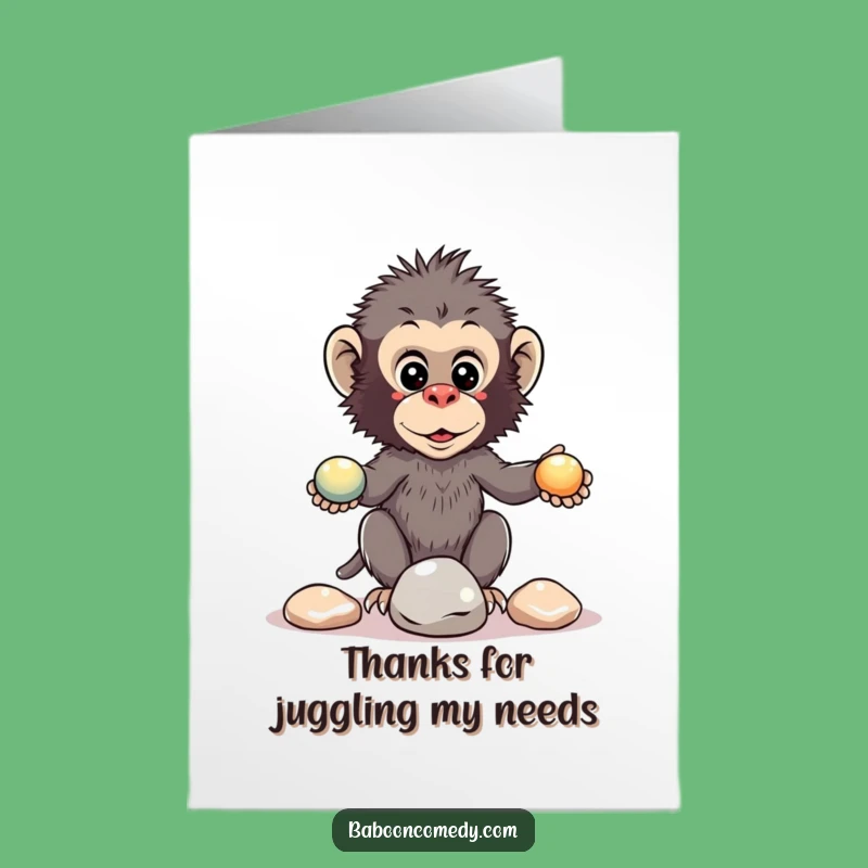 Free Printable Funny Baboon Thank You Card: Juggling Gratitude - Downloadable Thankful Gift