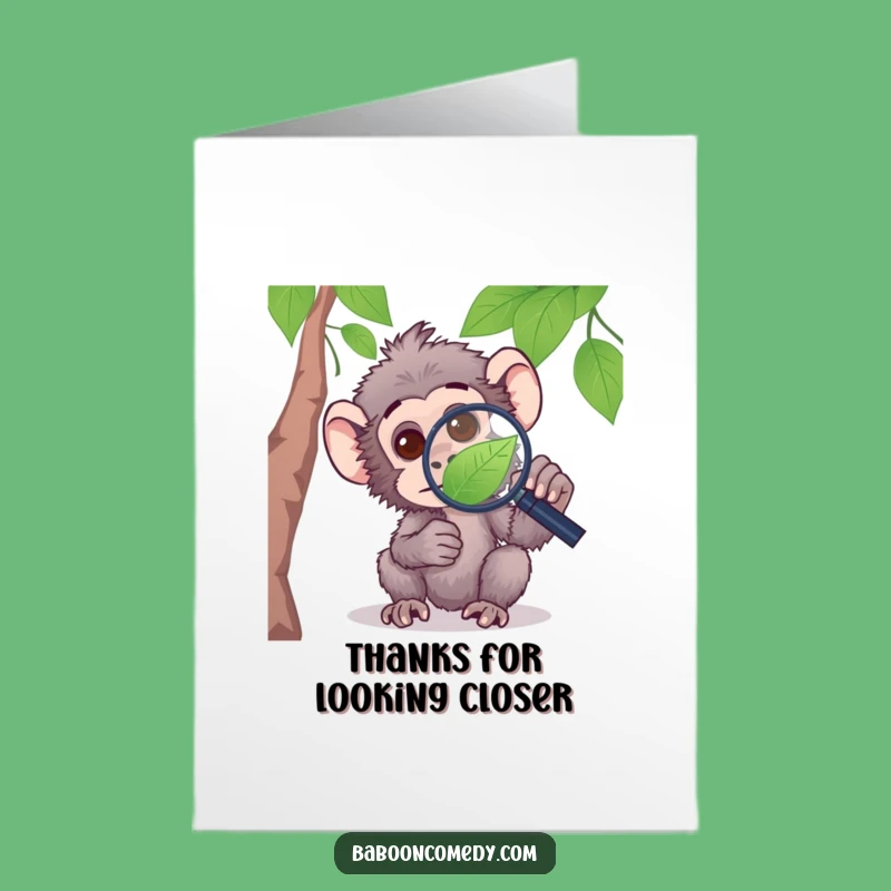 Free Printable Baboon Thank You Card: Curious Details, Magnifying Glass Humor Gift