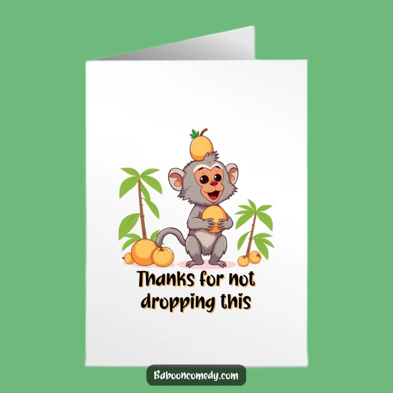 Free Printable Funny Baboon Thank You Card: Coconut Stack Gratitude - Downloadable Appreciation