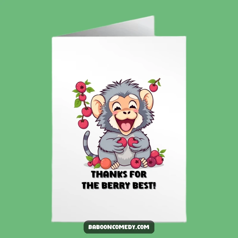 Free Printable Funny Baboon Thank You Card: Berry Gratitude, Perfect Downloadable Gift