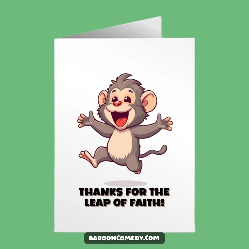 Free Printable Thank You Card: Energetic Kawaii Baboon Leaping, Funny Downloadable Appreciation Gift