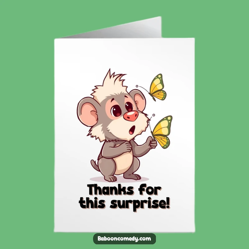 Free Printable Funny Baboon Thank You Card: Butterfly Wonder, Perfect Downloadable Gift