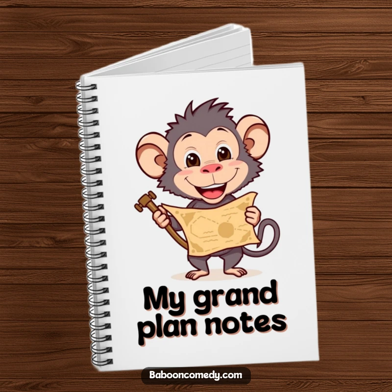 Funny baboon notebook featuring a treasure map, perfect for planning expeditions and adventures, a useful funny gift.