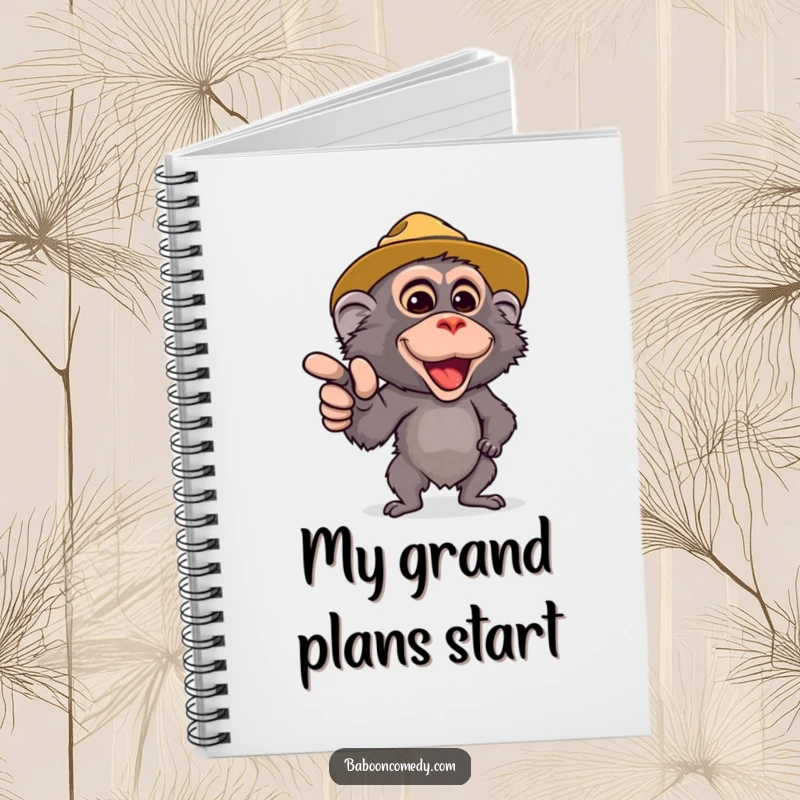 Funny Safari Baboon Notebook: A cute baboon in a safari hat points forward. Perfect for jotting down funny ideas and adventures.