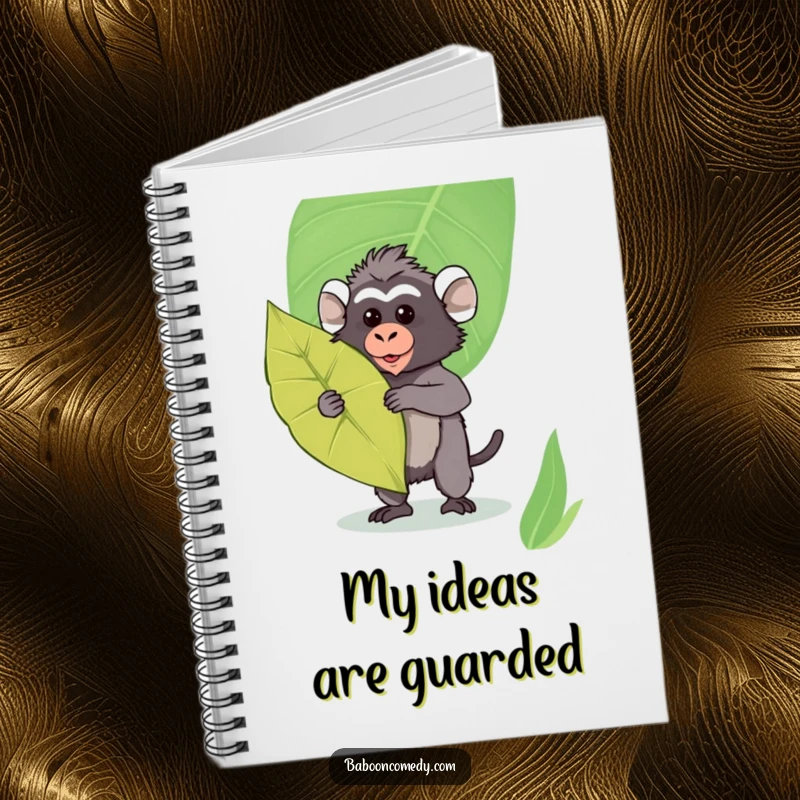 Funny Kawaii Baboon Notebook: Cute baboon holding a leaf like a shield, ideal for jotting down ideas with a playful flair.