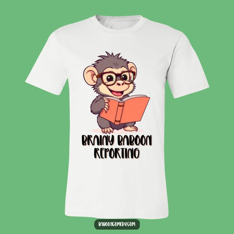 Funny Baboon Reading Glasses T-Shirt - Comical Bookworm Primate Tee