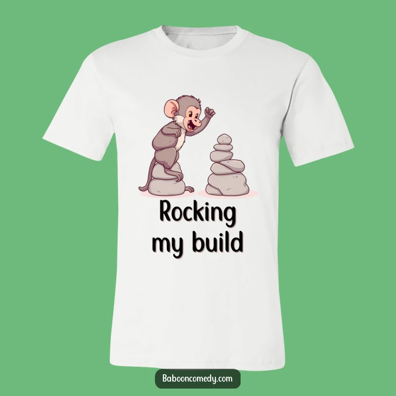 Funny Baboon Stone Tower T-Shirt - Playful Builder Baboon Tee, Great Funny Gift