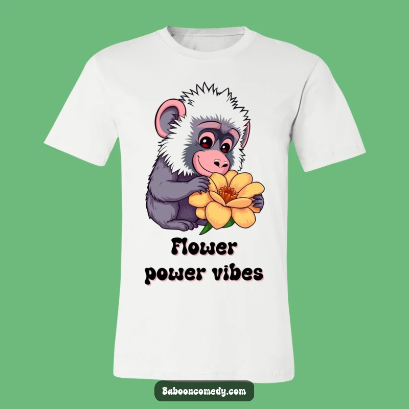 Funny Kawaii Baboon Flower T-Shirt: Curious Bloom, Hilarious Nature Tee