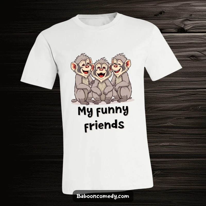 Funny Baboon Crew T-Shirt: A group of baboons are joyfully chattering and laughing together. Captures the essence of hilarious camaraderie.