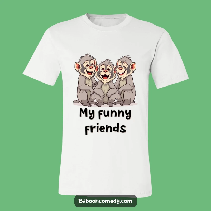 Funny Baboon Crew T-Shirt - Group Chattering & Laughing - Hilarious Primate Pals Tee