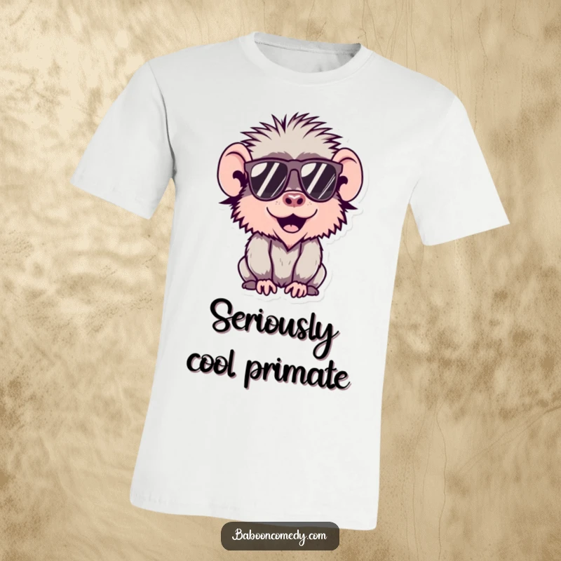 Funny Kawaii Baboon T-Shirt featuring a cool baboon wearing sunglasses, perfect for casual wear and showing off style.