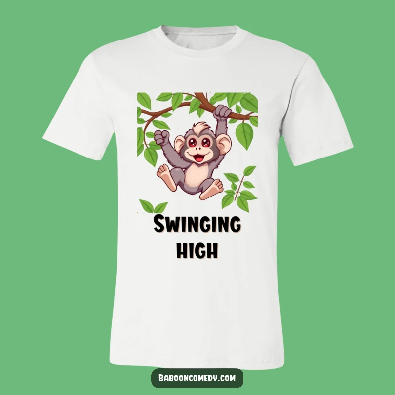 Funny Kawaii Baboon Swinging T-Shirt - Wild Primate Humor Tee