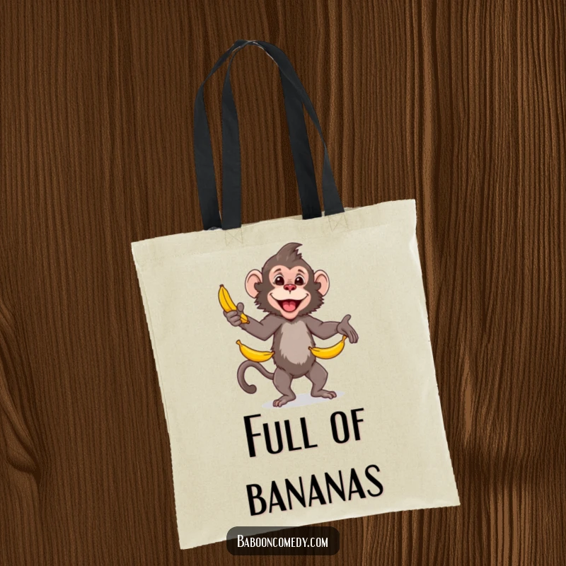 Funny baboon tote bag, a cheerful primate masterfully juggling bananas, showcasing impressive talent and bringing a smile to errands.