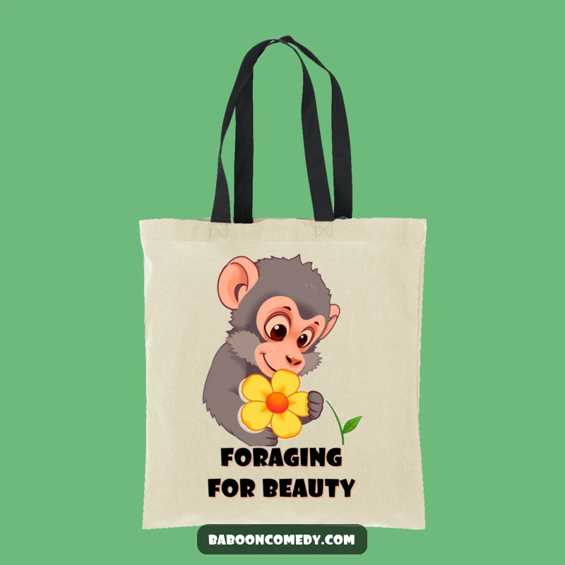 Funny Baboon Flower Inspect Tote Bag: Primate Nature Carry-All