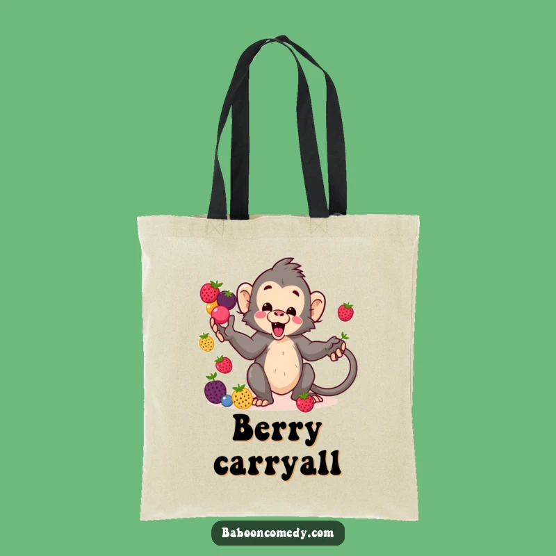 Funny Kawaii Baboon Berry Juggling Tote Bag - Stylish & Humorous Accessory