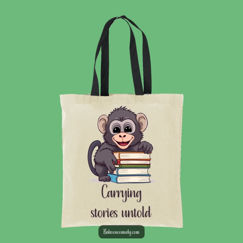 Funny Mischievous Baboon Book Tote Bag - Giggling Reader Baboon Carry-all, Awesome Funny Gift